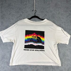 The North Face Women’s Small Cropped T-Shirt Rainbow Logo Graphic White Crop Tee